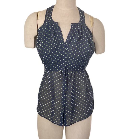 Vera Wang Princess Sheer Sleeveless Polka Dot Button-Up Top Sz S Blue 12A - Picture 3 of 10